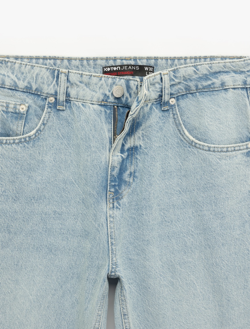   Normal Bel Pamuklu Vintage Straight Fit Jean Pantolon