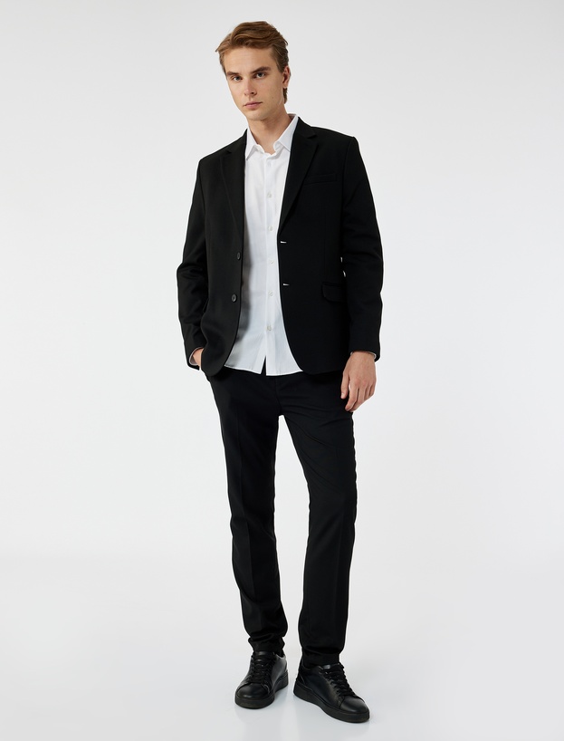 Slim Fit Kapaklı Cep Detaylı Uzun Kollu Mono Yaka Blazer Ceket_1