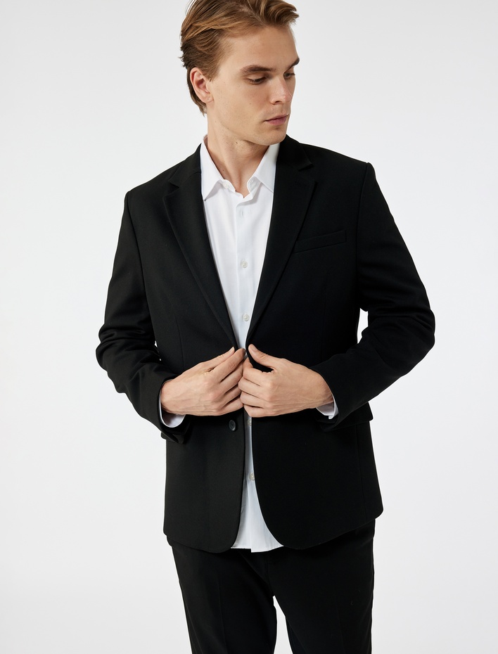  Slim Fit Kapaklı Cep Detaylı Uzun Kollu Mono Yaka Blazer Ceket