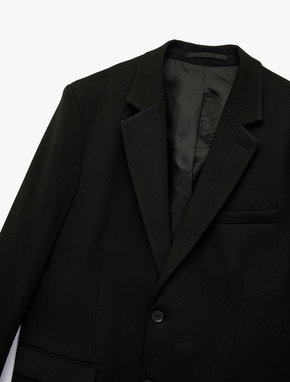 Slim Fit Kapaklı Cep Detaylı Uzun Kollu Mono Yaka Blazer Ceket_4
