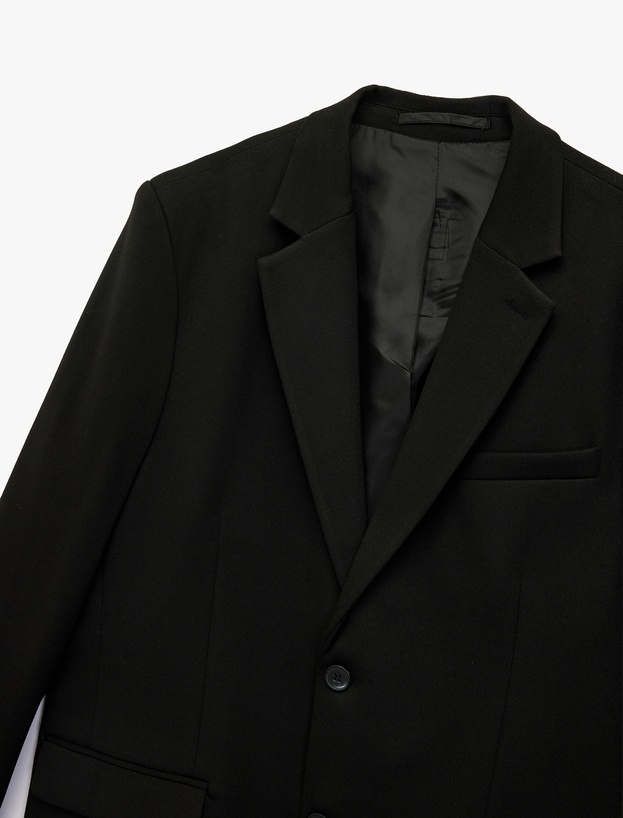 Slim Fit Kapaklı Cep Detaylı Uzun Kollu Mono Yaka Blazer Ceket_4
