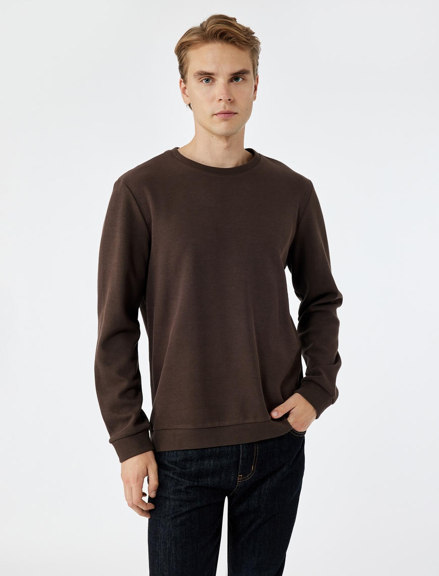   Pamuklu Uzun Kollu Basic Bisiklet Yaka Sweatshirt