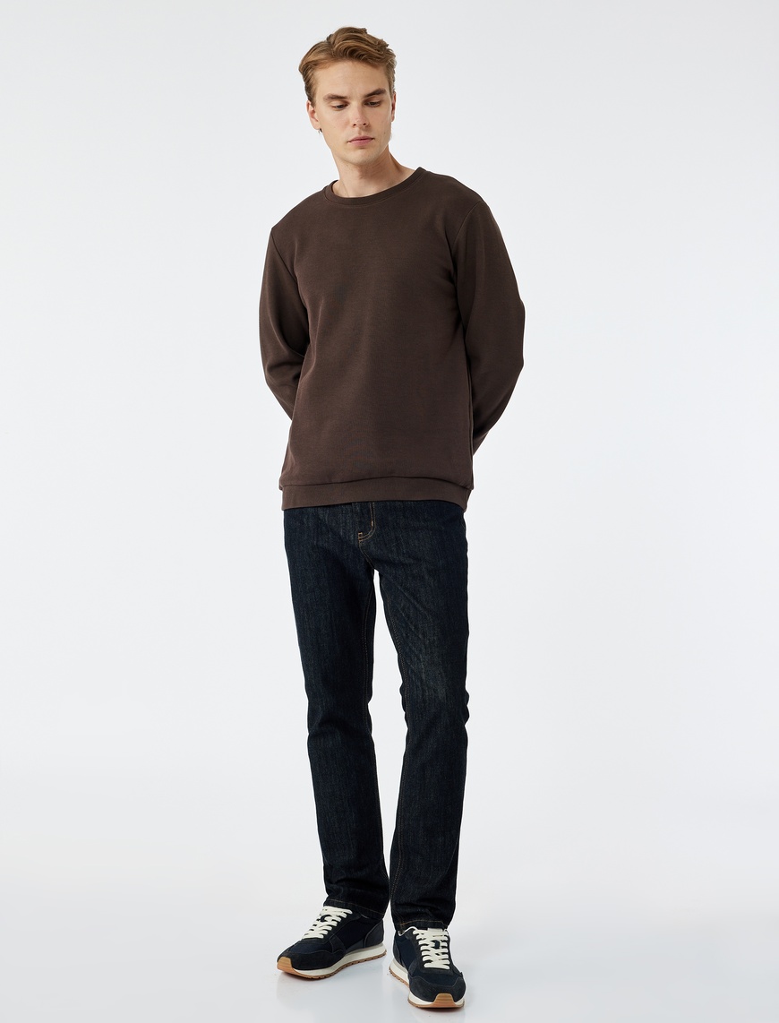   Pamuklu Uzun Kollu Basic Bisiklet Yaka Sweatshirt