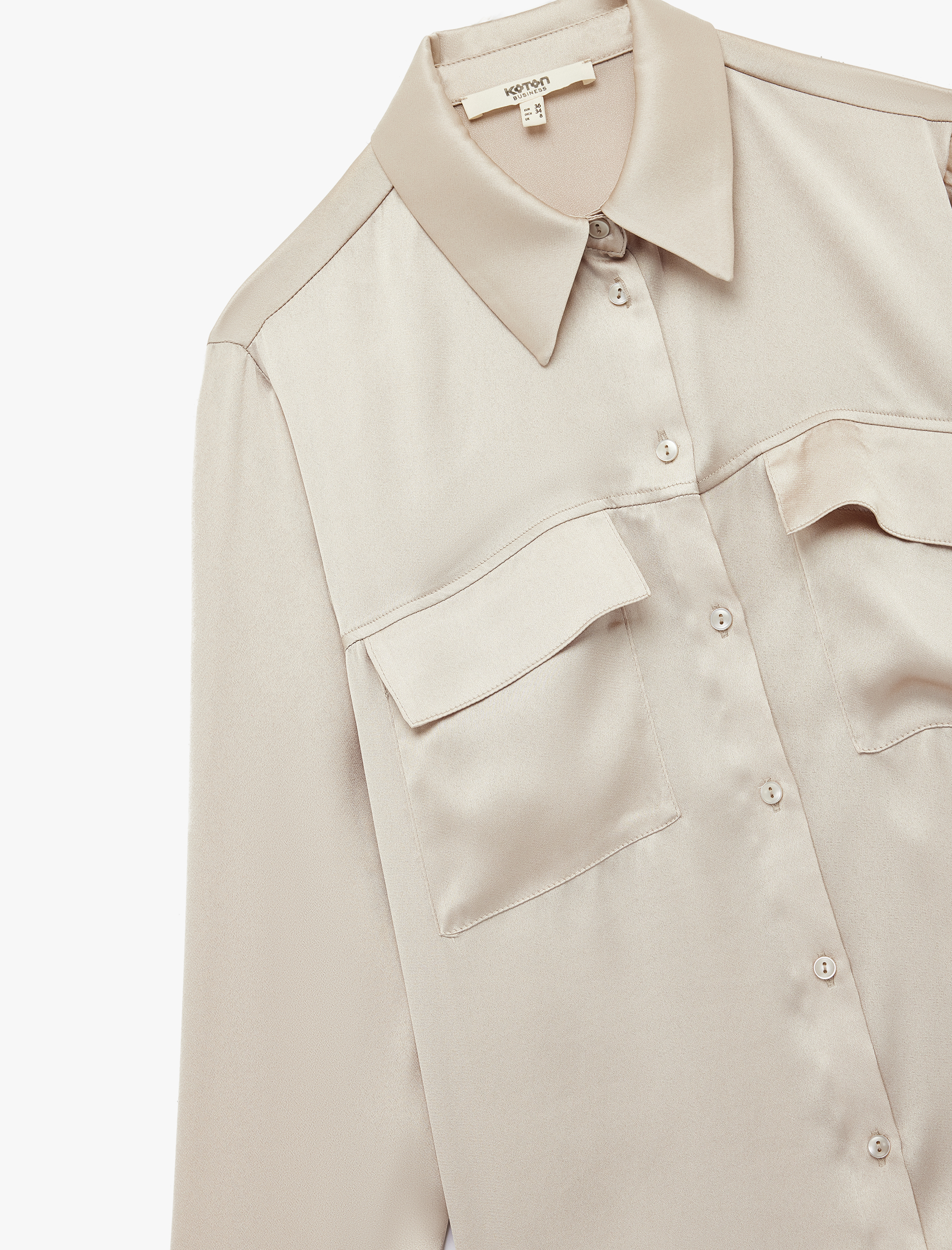   Cep Detaylı Uzun Kollu Düğmeli Klasik Yaka Saten Gömlek