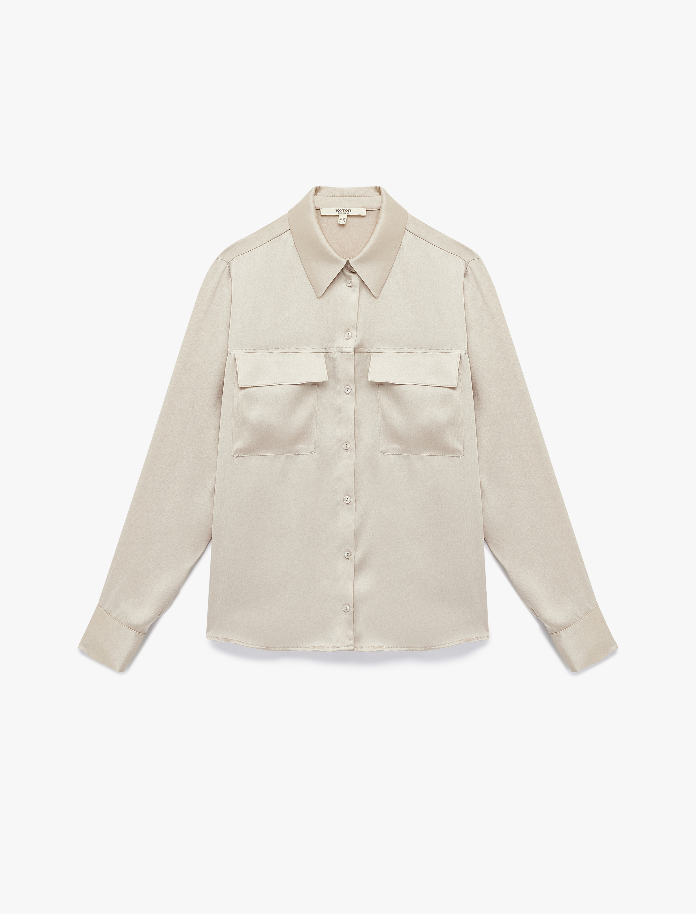   Cep Detaylı Uzun Kollu Düğmeli Klasik Yaka Saten Gömlek