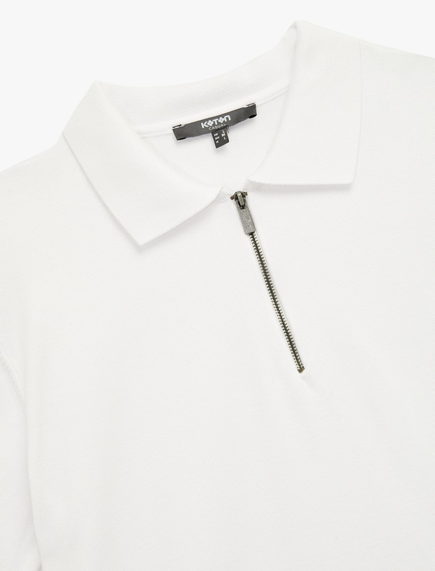 Viskon Regular Fit Polo Yaka Yarım Fermuarlı Kısa Kollu Triko Tişört_4