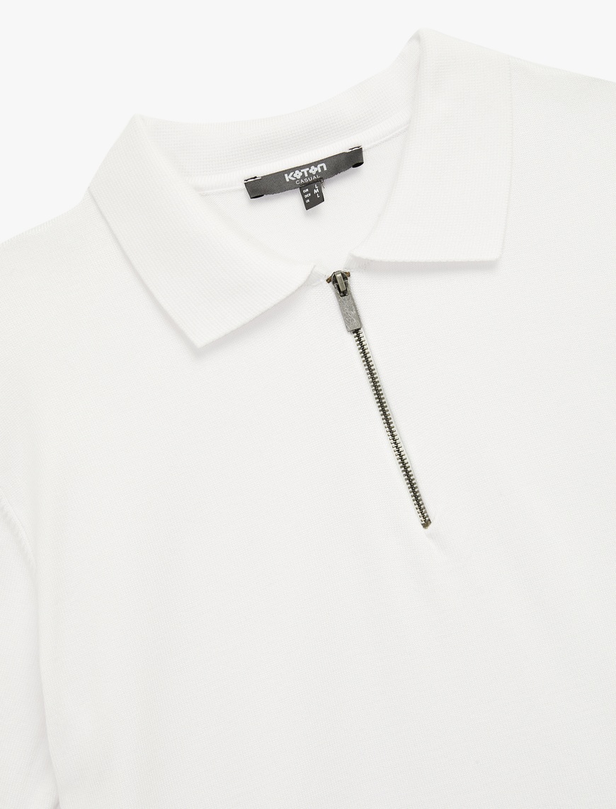   Viskon Regular Fit Polo Yaka Yarım Fermuarlı Kısa Kollu Triko Tişört