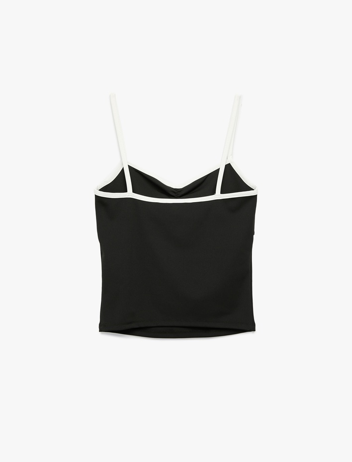  Slim Fit İp Askılı Önü Büzgülü Kolsuz Bluz