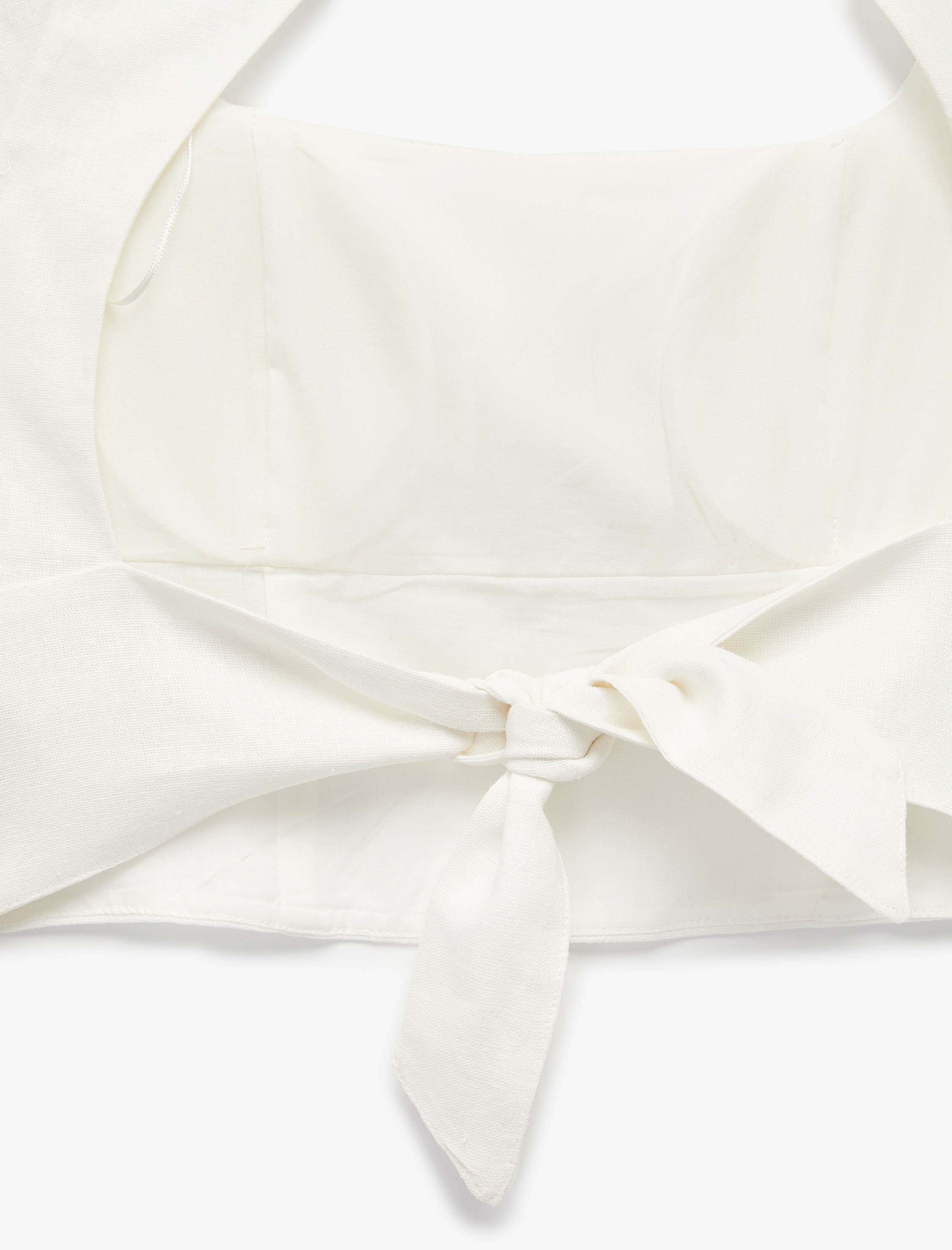 Arkası Pencere Detaylı Kare Yaka Kolsuz Keten Crop Bluz