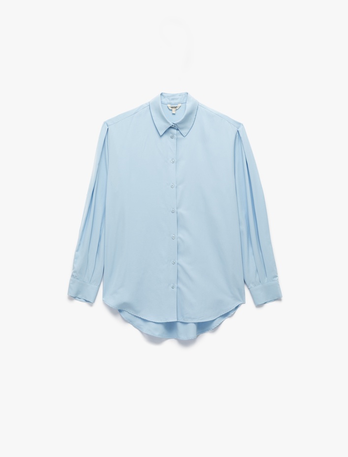  Regular Fit Pile Detaylı Uzun Kollu Poplin Gömlek