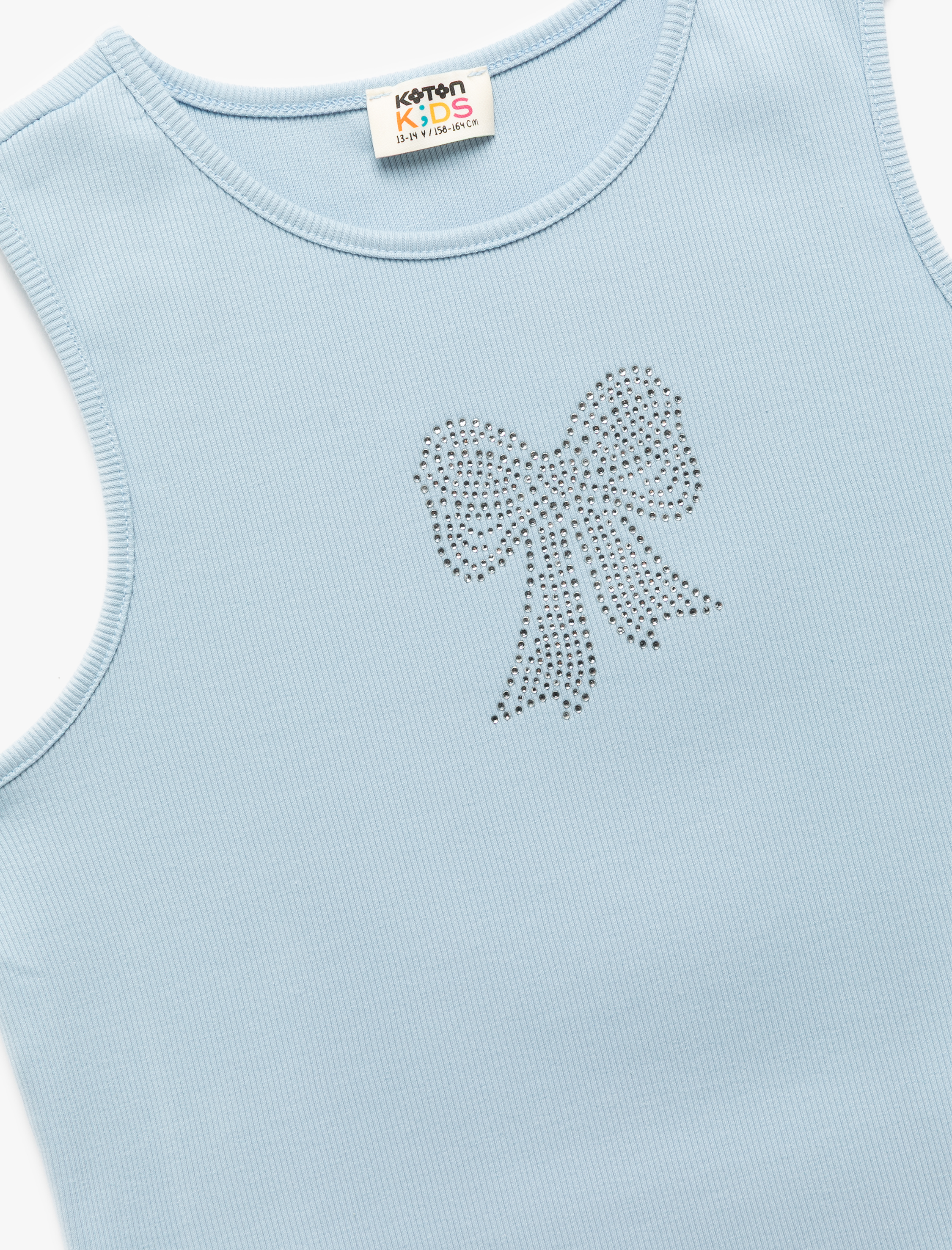  Kız Çocuk Fiyonklu Taş Detaylı Pamuklu Ribanalı Crop Atlet