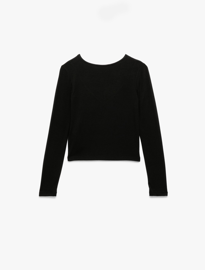  Uzun Kollu Dantel Detaylı Slim Fit V Yaka Tişört