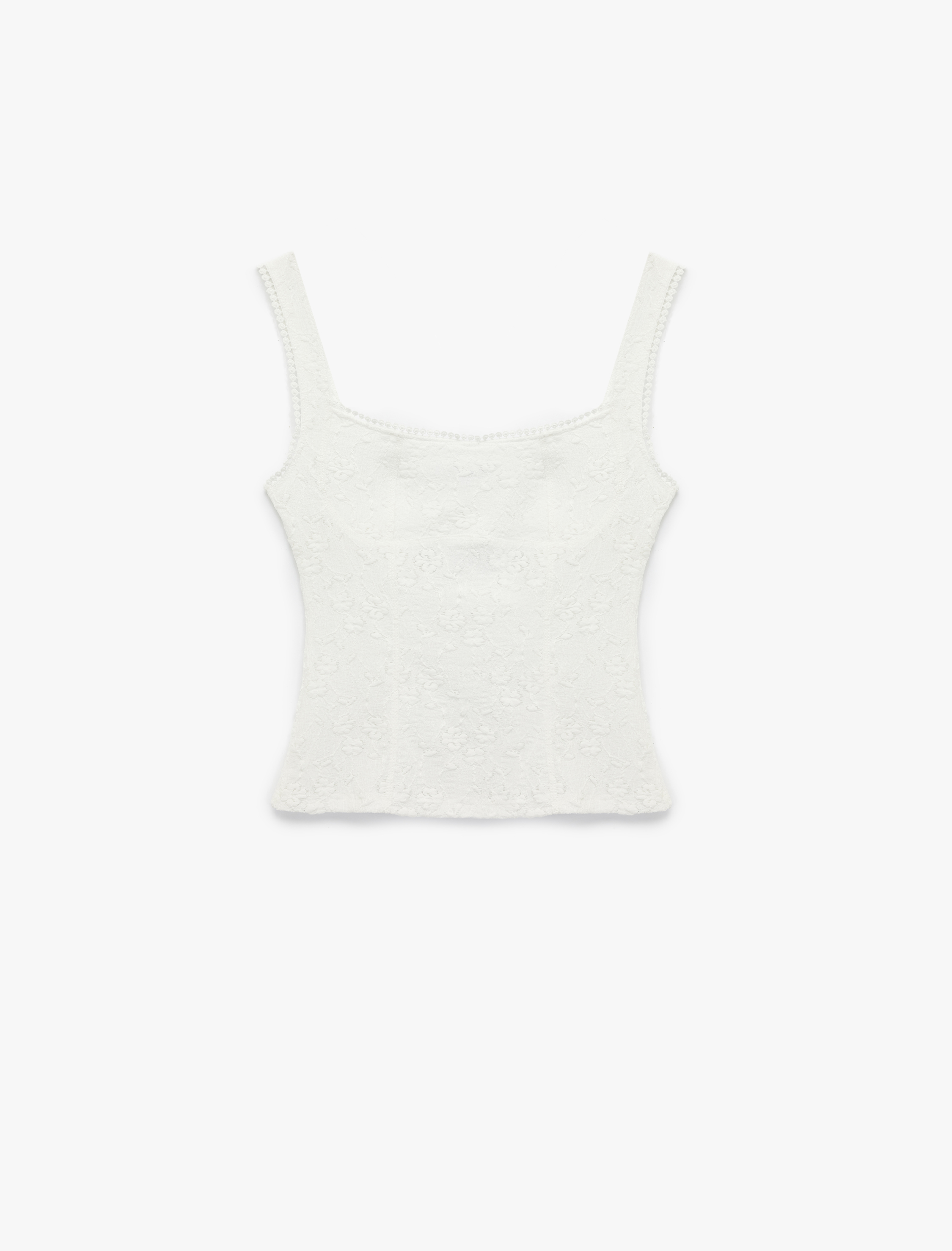   Pencere Detaylı U Yaka Kolsuz Fisto Bluz