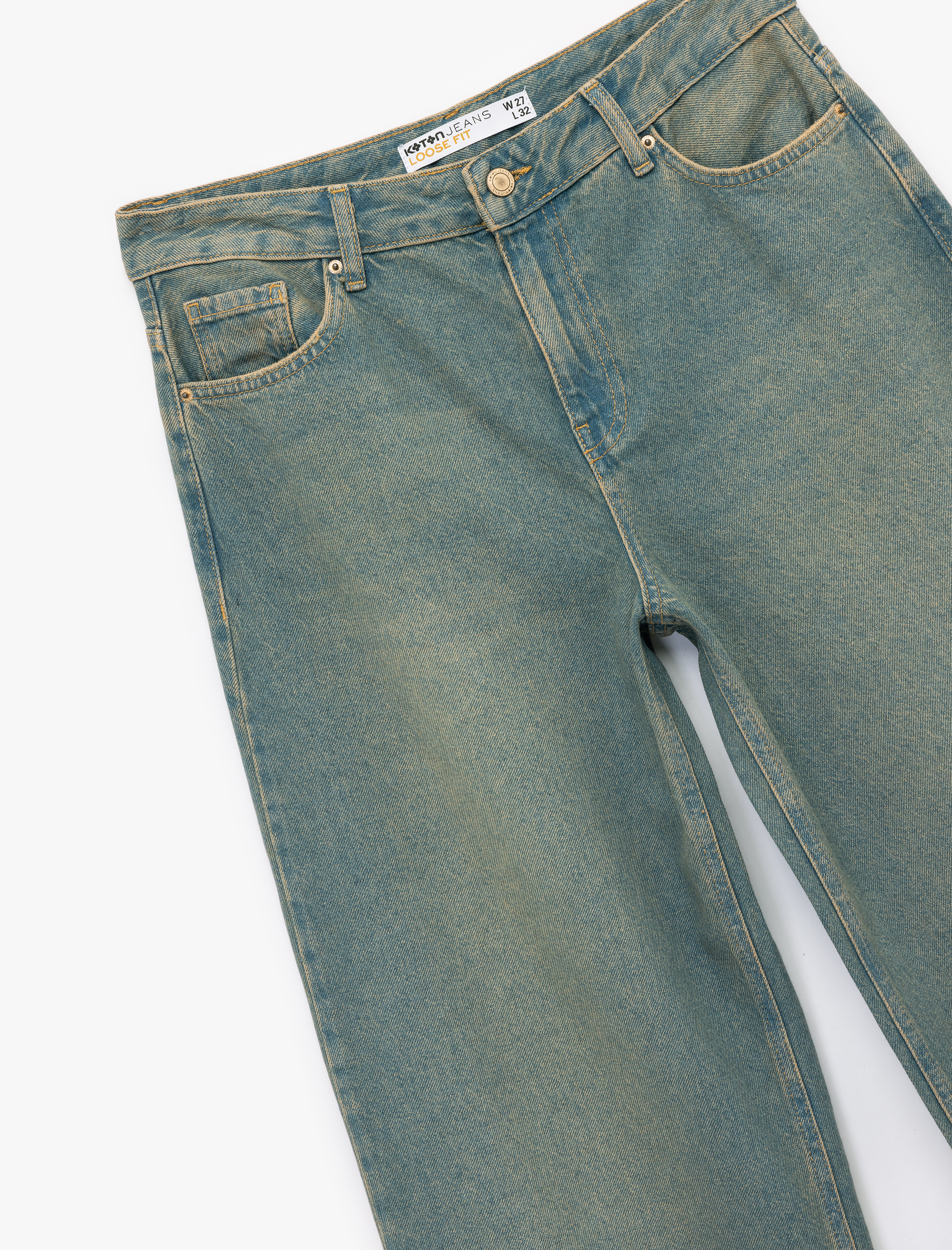   Düşük Bel Düz Paça Pamuklu Straight Yıkamalı Bol Jean Pantolon - Loose Straight Fit Jean