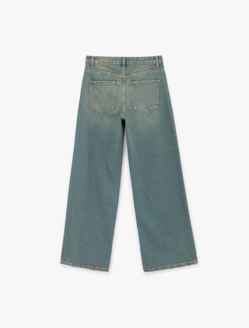  Düşük Bel Düz Paça Pamuklu Straight Yıkamalı Bol Jean Pantolon - Loose Straight Fit Jean