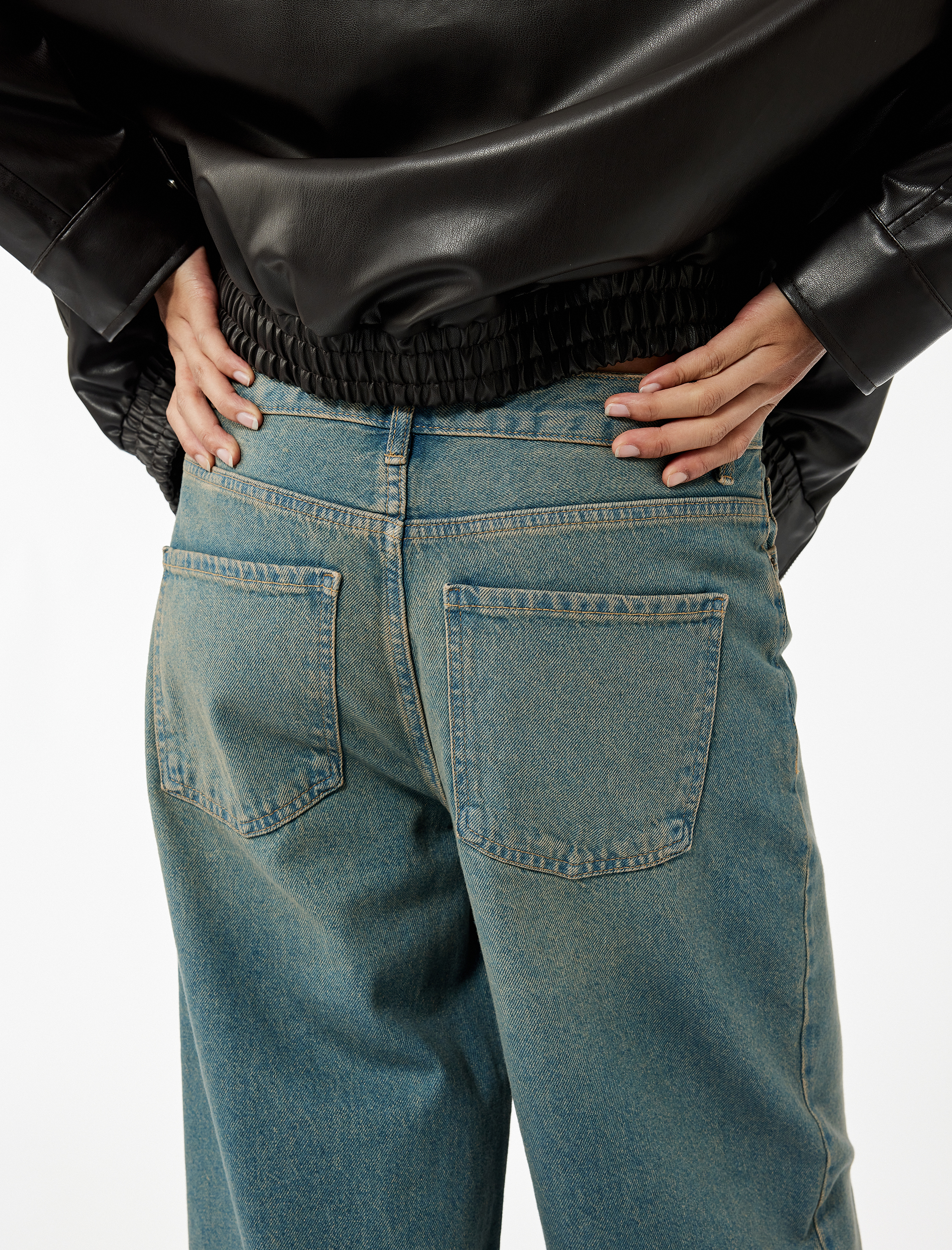   Düşük Bel Düz Paça Pamuklu Straight Yıkamalı Bol Jean Pantolon - Loose Straight Fit Jean