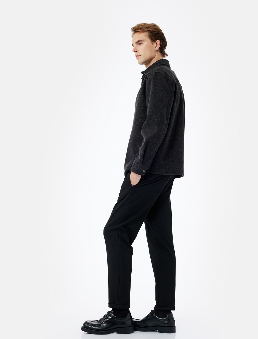   Straight Fit Pike Kumaş Cep Detaylı Beli Bağcıklı Pantolon