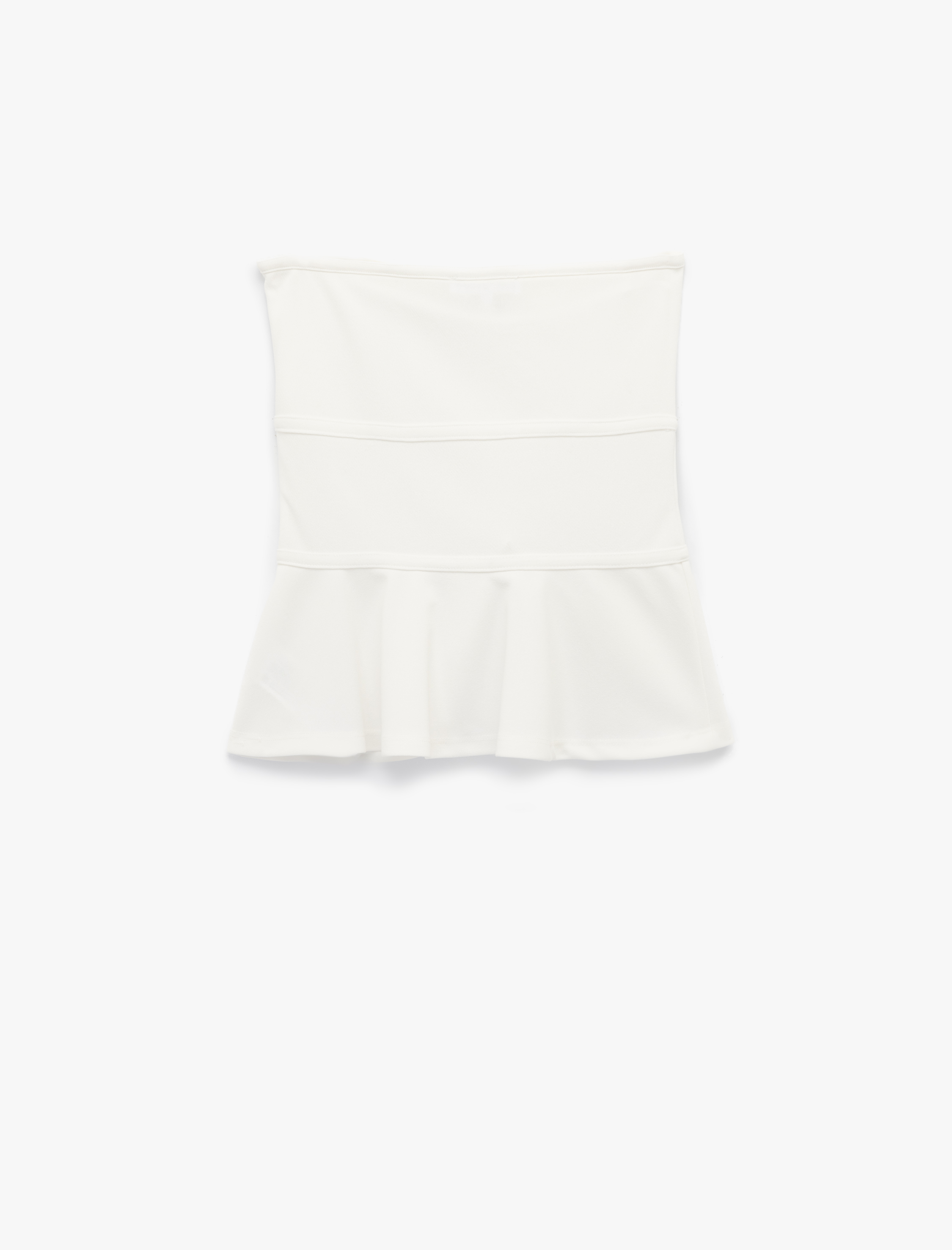   Straplez Yaka Fiyonklu Peplum Volanlı Kolsuz Bluz