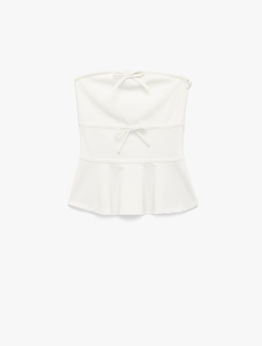Straplez Yaka Fiyonklu Peplum Volanlı Kolsuz Bluz_2