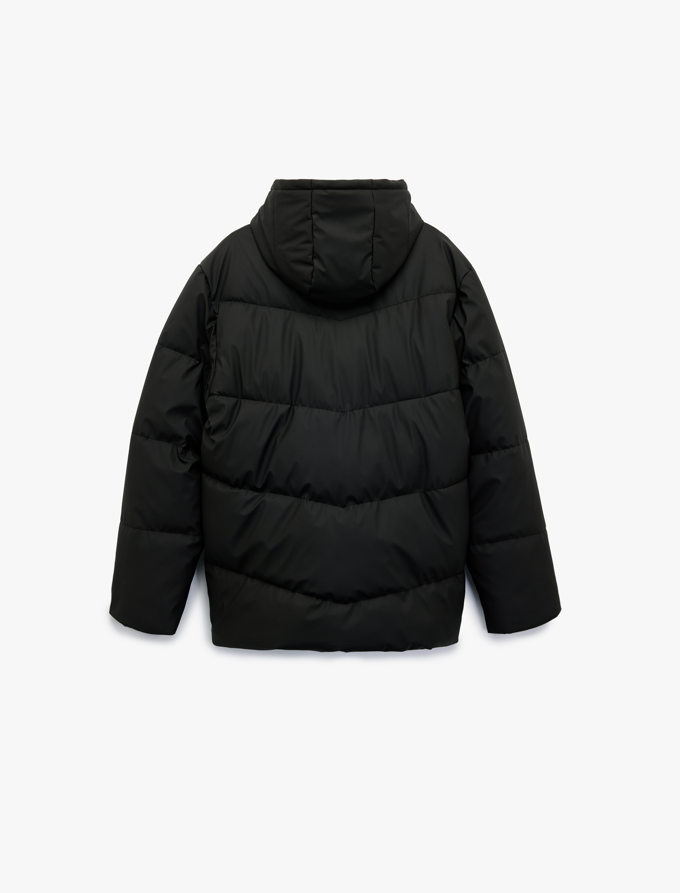   Kapüşonlu Uzun Kollu Fermuarlı Cep Detaylı Kışlık Şişme Mont