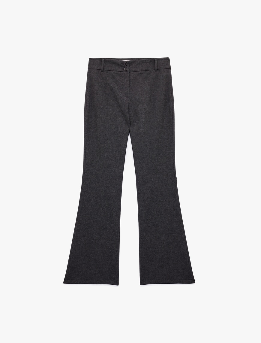   Slim Fit Düğmeli İspanyol Paça Kumaş Pantolon