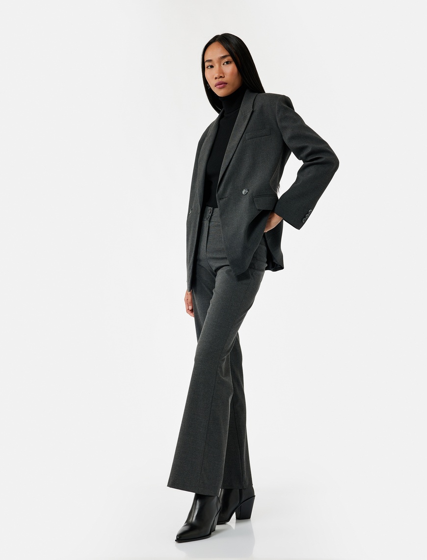   Slim Fit Düğmeli İspanyol Paça Kumaş Pantolon