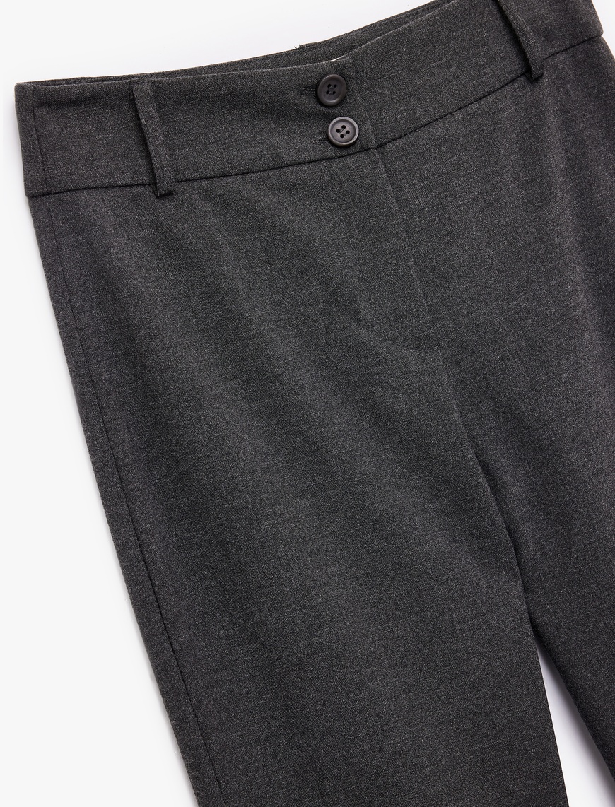   Slim Fit Düğmeli İspanyol Paça Kumaş Pantolon