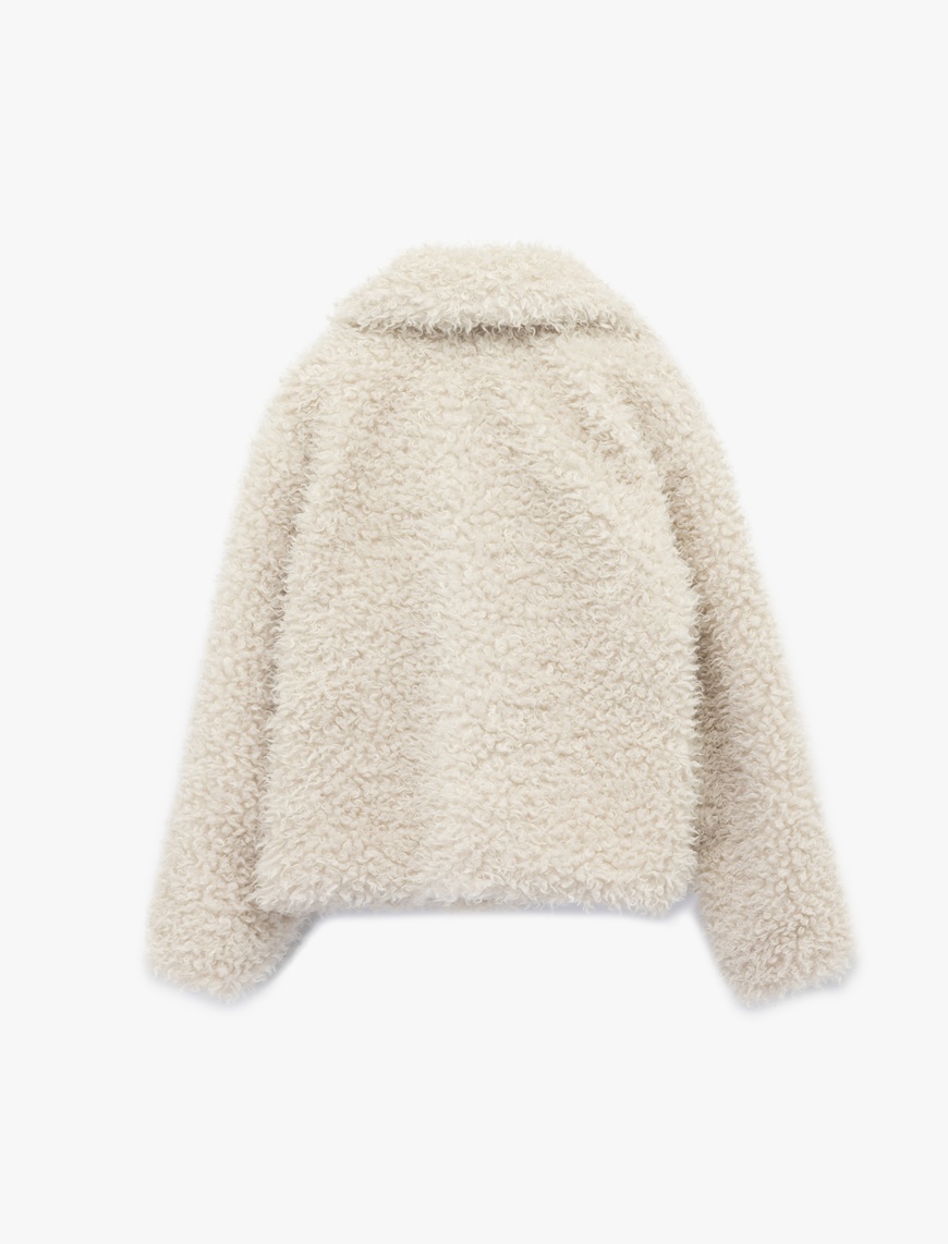   Oversize Uzun Kollu Klasik Yaka Peluş Ceket