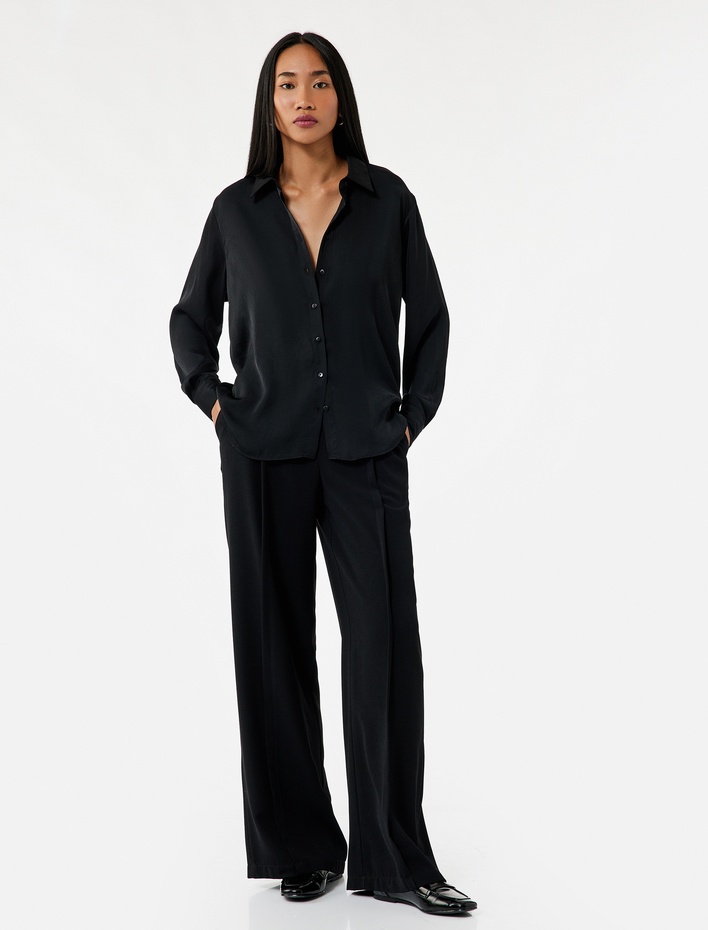  Klasik Yaka Uzun Kollu Saten Gömlek