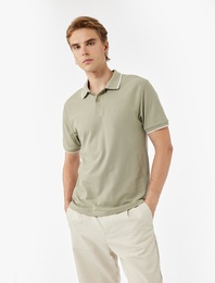 Kısa Kollu Şerit Detaylı Düğmeli Pike Kumaş Pamuklu Slim Fit Polo Yaka Tişört