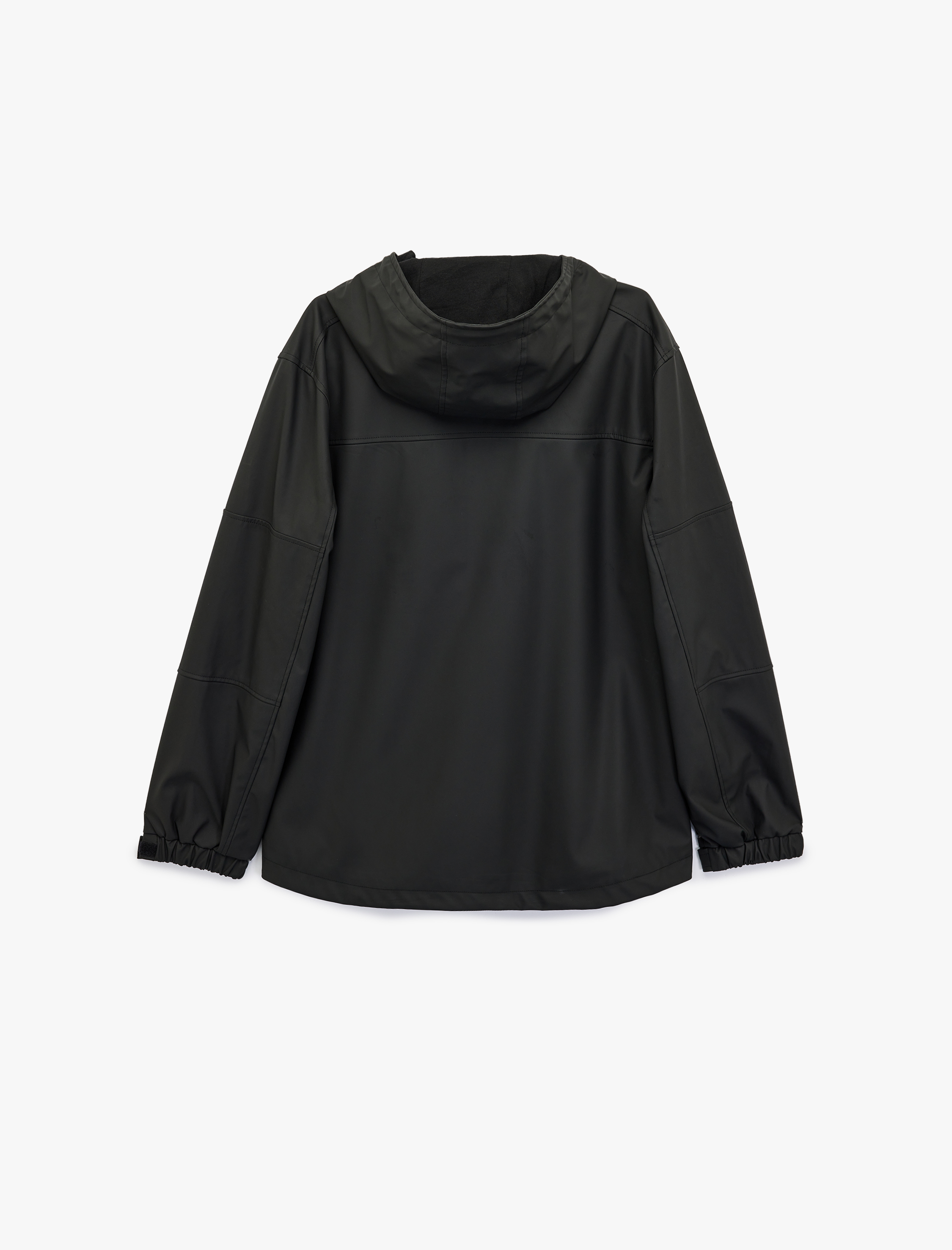   Uzun Kollu Fermuarlı Cep Detaylı Kapşonlu Yağmurluk