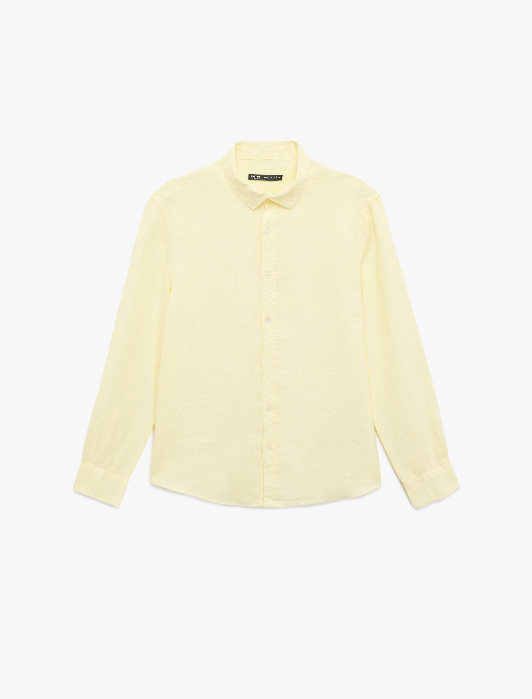   Regular Fit Uzun Kollu Düğmeli Klasik Yaka Keten Gömlek