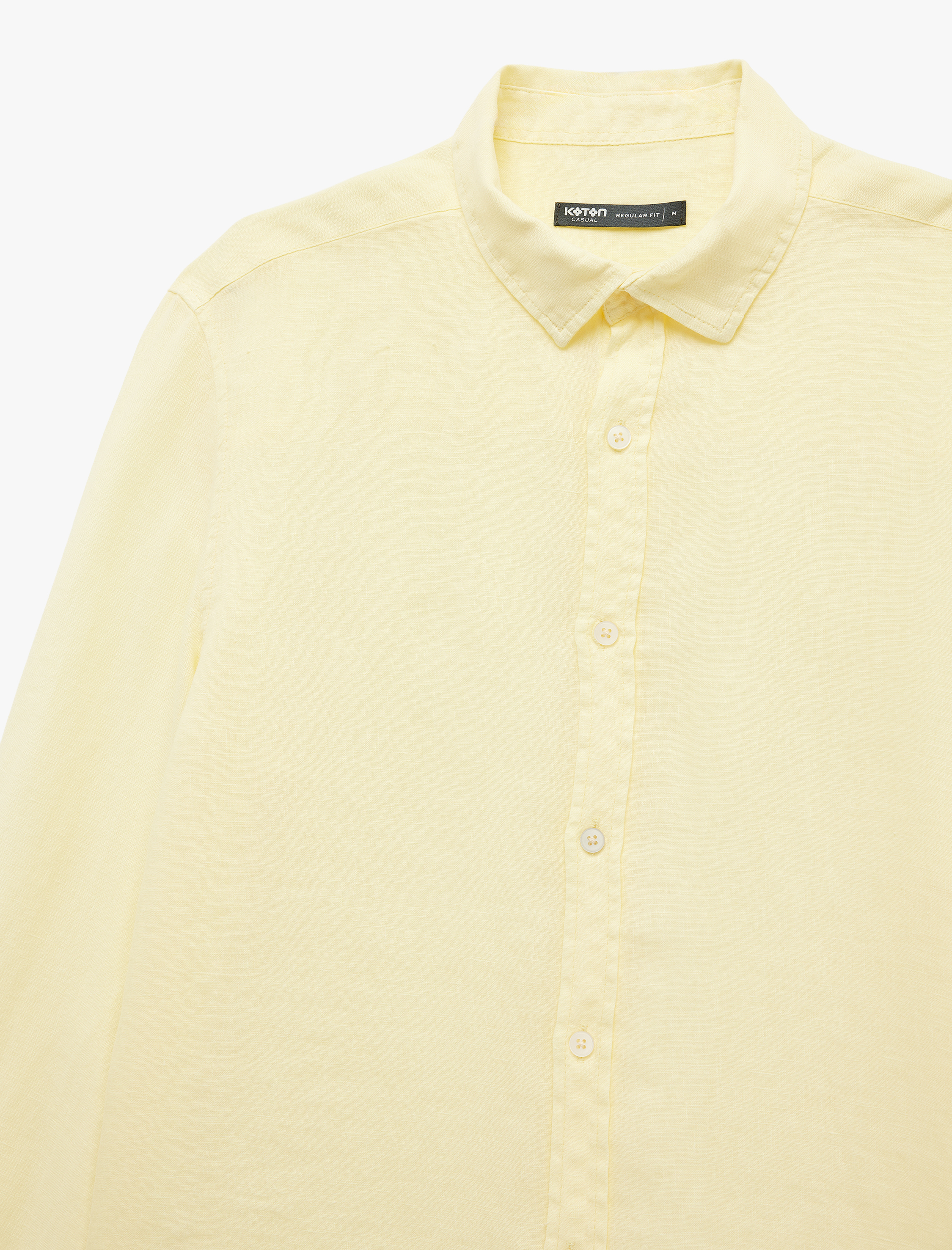   Regular Fit Uzun Kollu Düğmeli Klasik Yaka Keten Gömlek