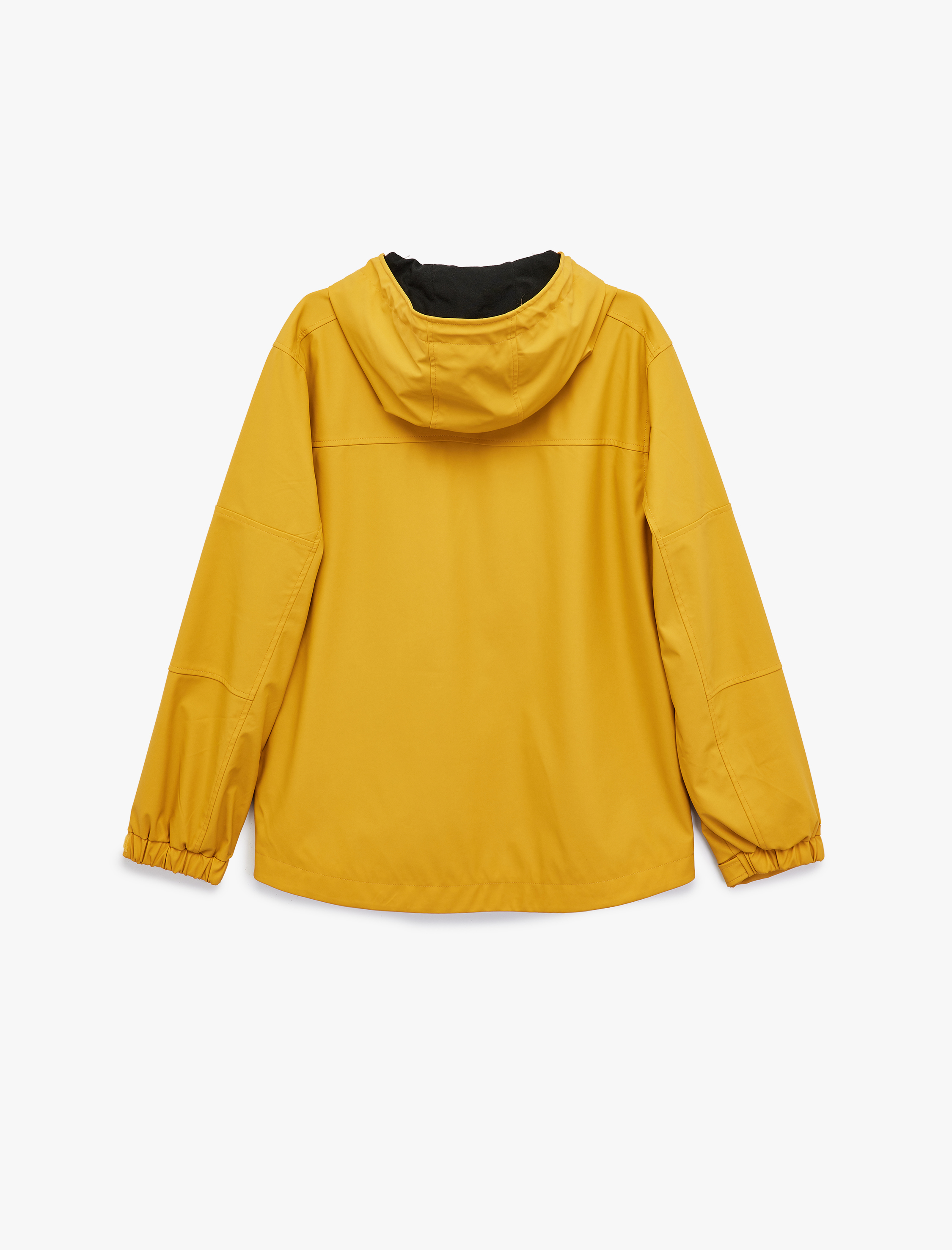   Uzun Kollu Fermuarlı Cep Detaylı Kapşonlu Yağmurluk