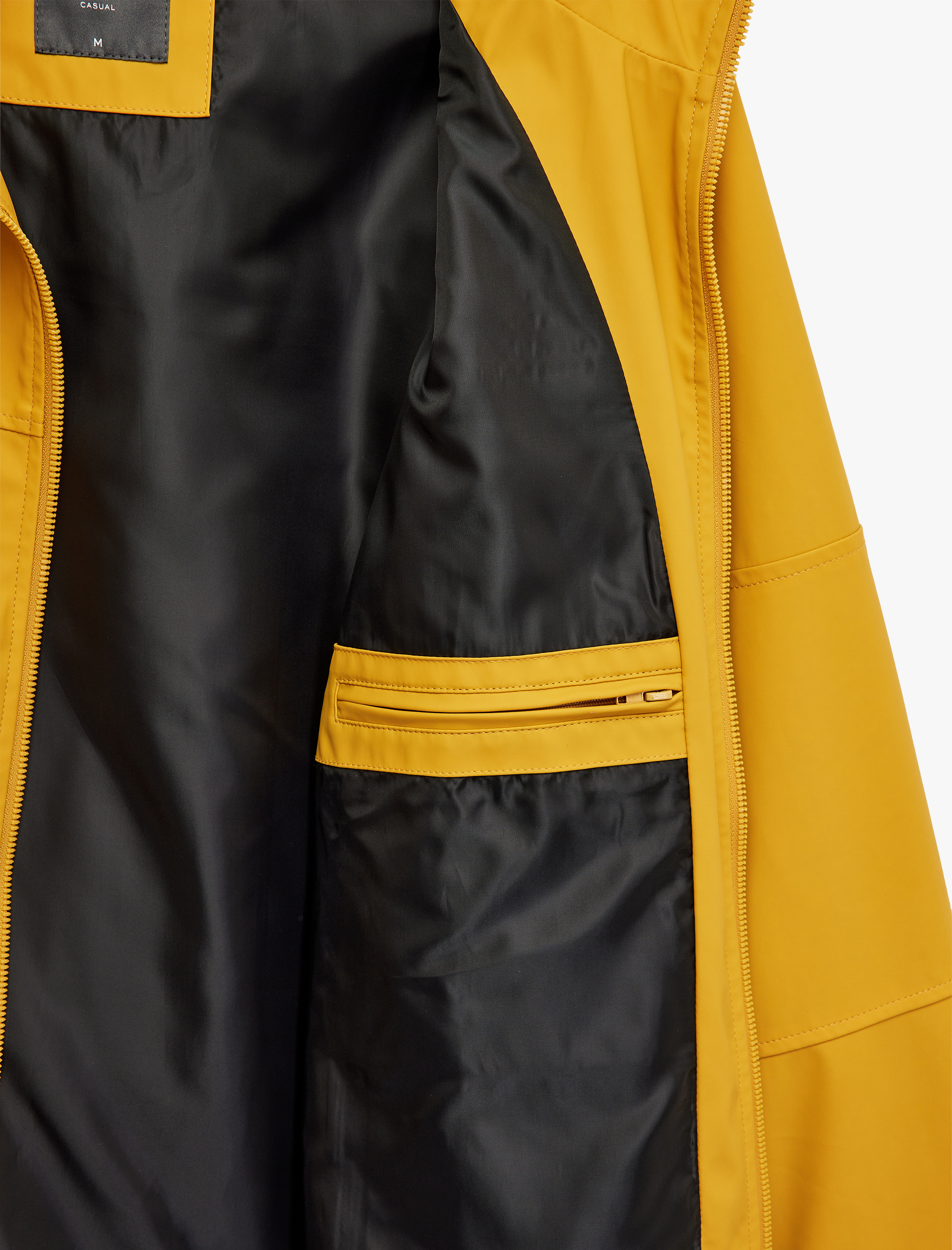   Uzun Kollu Fermuarlı Cep Detaylı Kapşonlu Yağmurluk