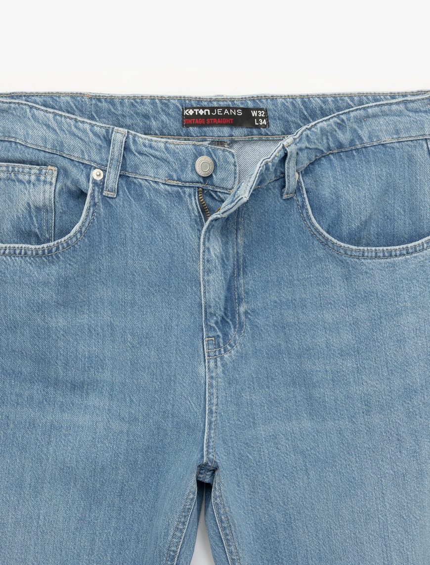   Pamuklu Normal Bel Cep Detaylı Vintage Straight Fit Jean Pantolon