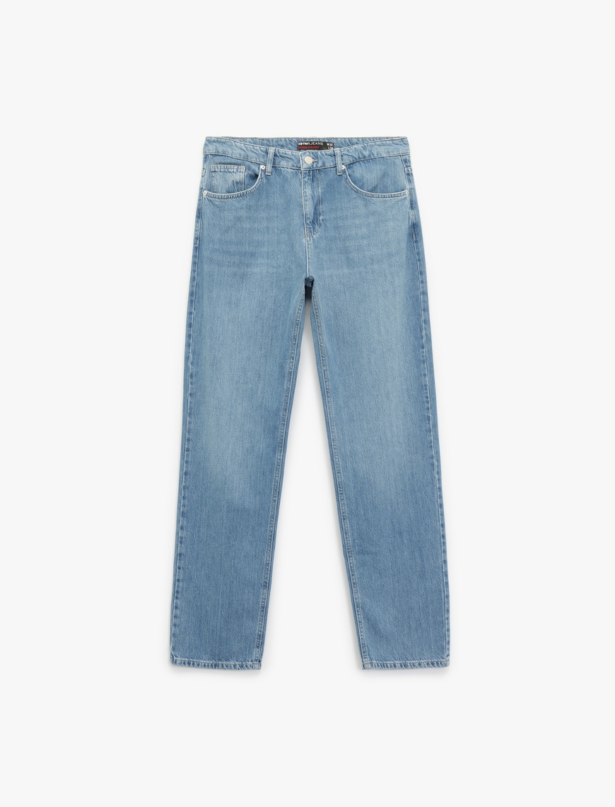   Pamuklu Normal Bel Cep Detaylı Vintage Straight Fit Jean Pantolon