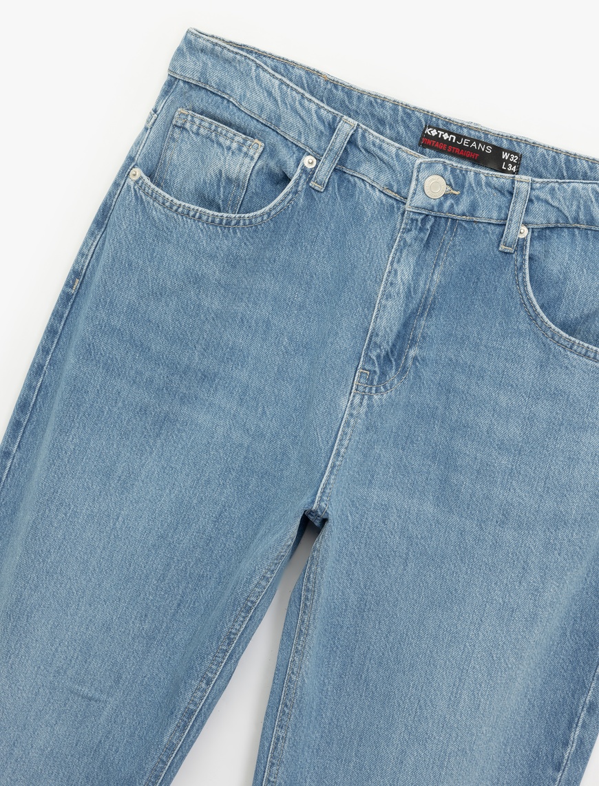   Pamuklu Normal Bel Cep Detaylı Vintage Straight Fit Jean Pantolon