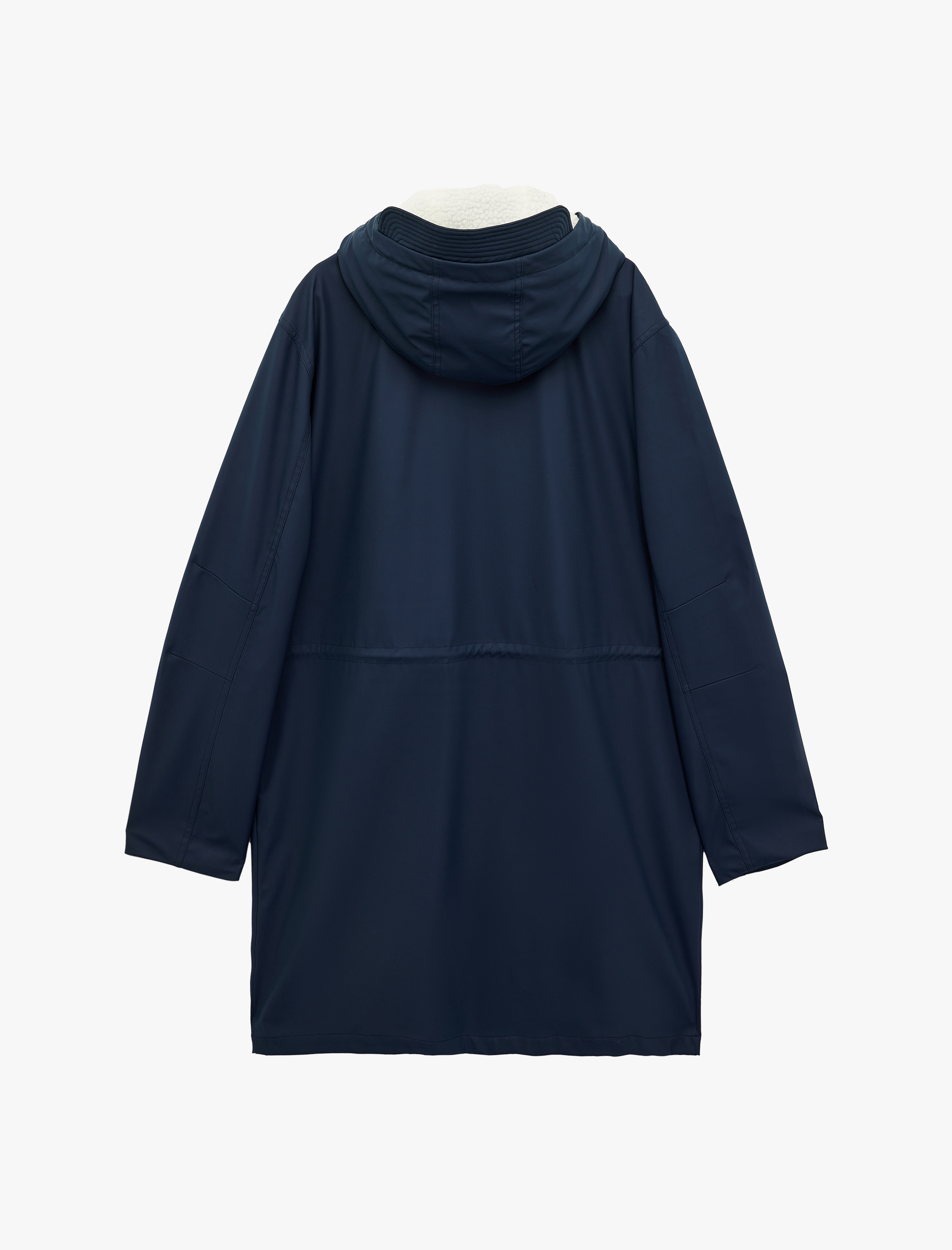   Kapaklı Cep Detaylı Bağcıklı Kapüşonlu Su İtici Uzun Yağmurluk