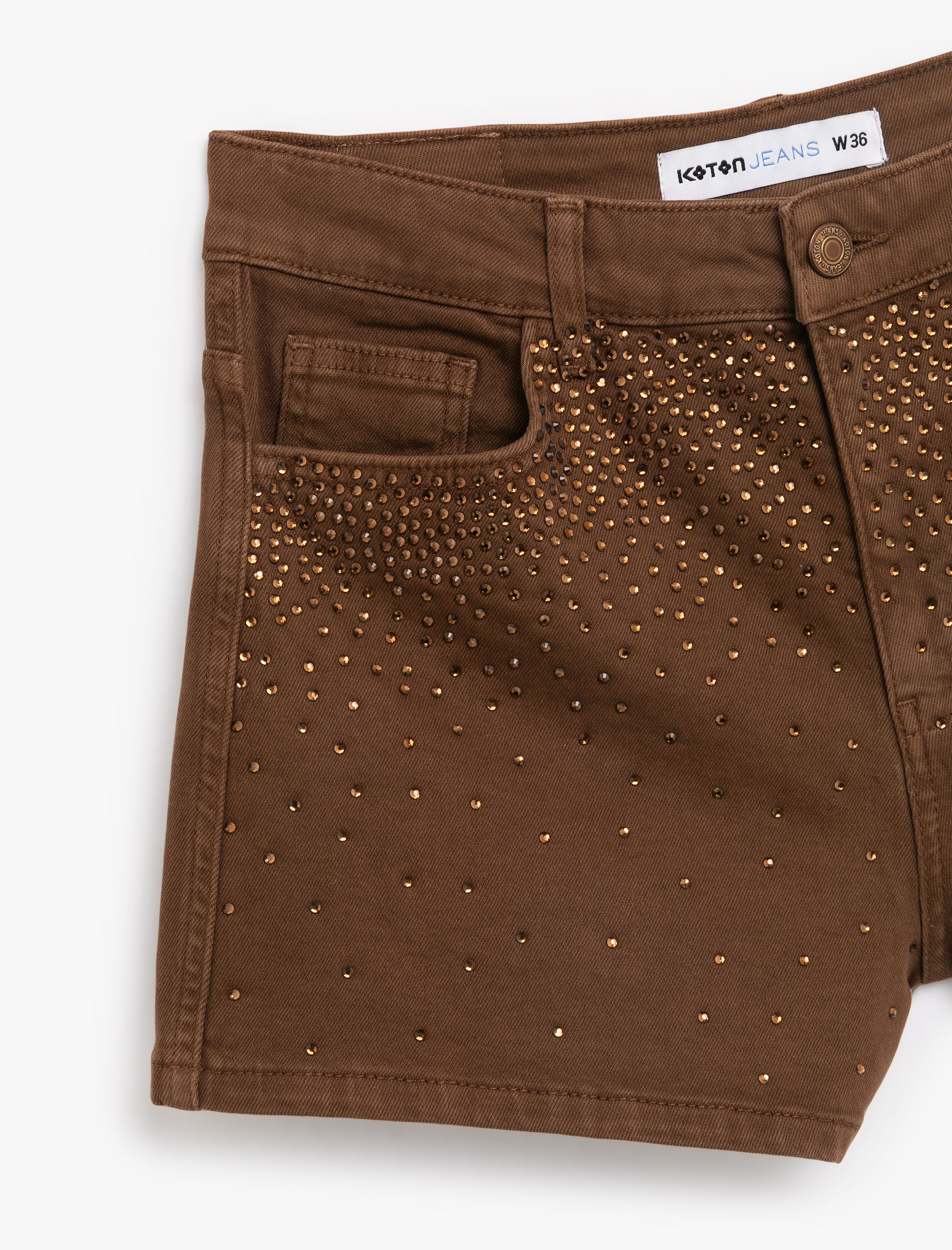   Pamuklu Taş Detaylı Düz Paça Denim Şort