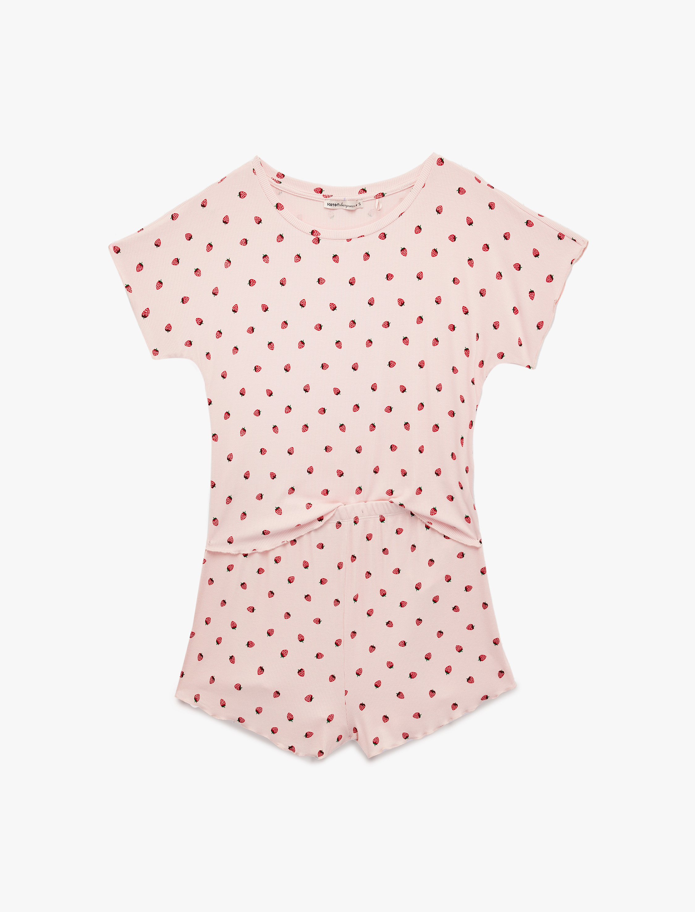   Rahat Kalıp Kısa Kollu Kiraz Baskılı Şortlu Pijama Takımı