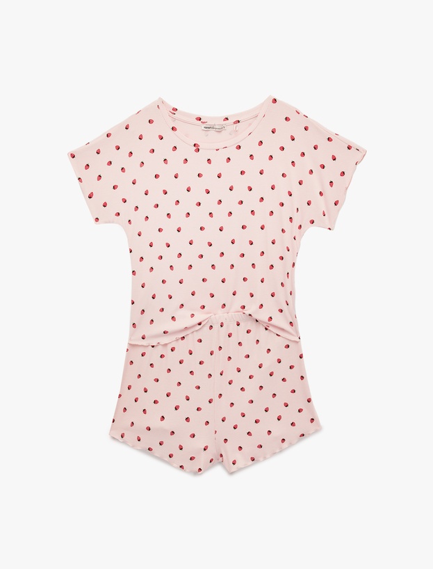 Rahat Kalıp Kısa Kollu Kiraz Baskılı Şortlu Pijama Takımı_3