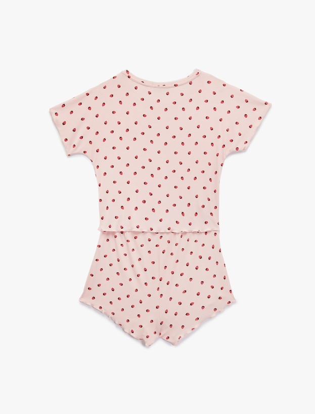 Rahat Kalıp Kısa Kollu Kiraz Baskılı Şortlu Pijama Takımı_4