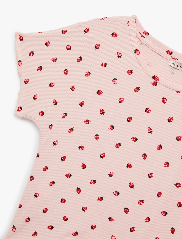 Rahat Kalıp Kısa Kollu Kiraz Baskılı Şortlu Pijama Takımı_5