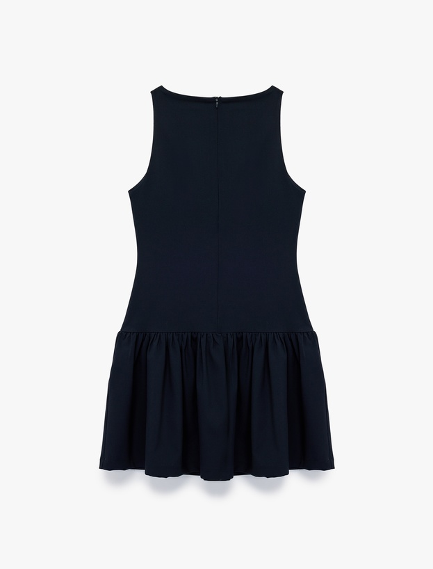 Kolsuz Bisiklet Yaka Slim Fit Fiyonklu Mini Elbise_1