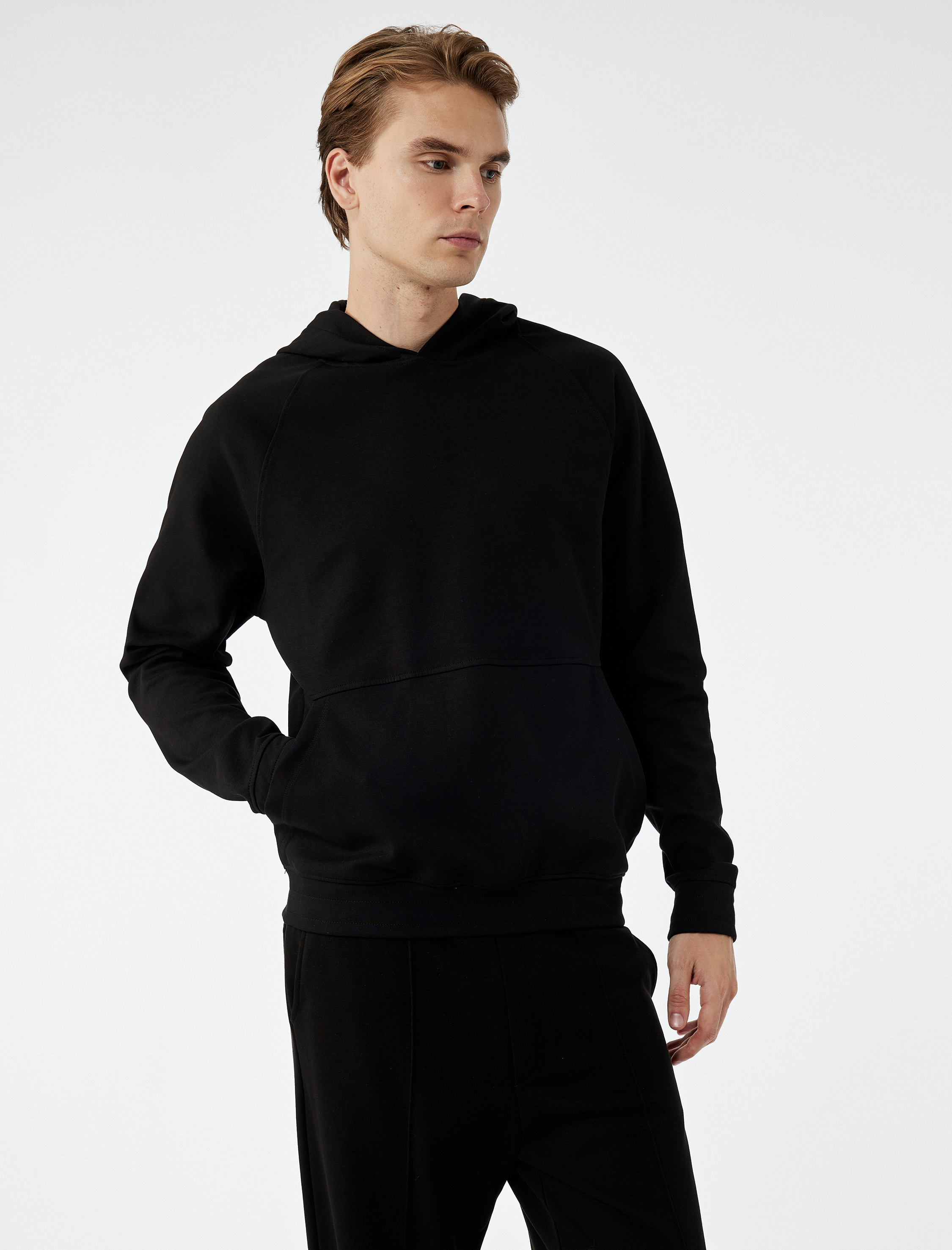   Kanguru Cepli Kapüşonlu Lastik Detaylı Uzun Kollu Hoodie