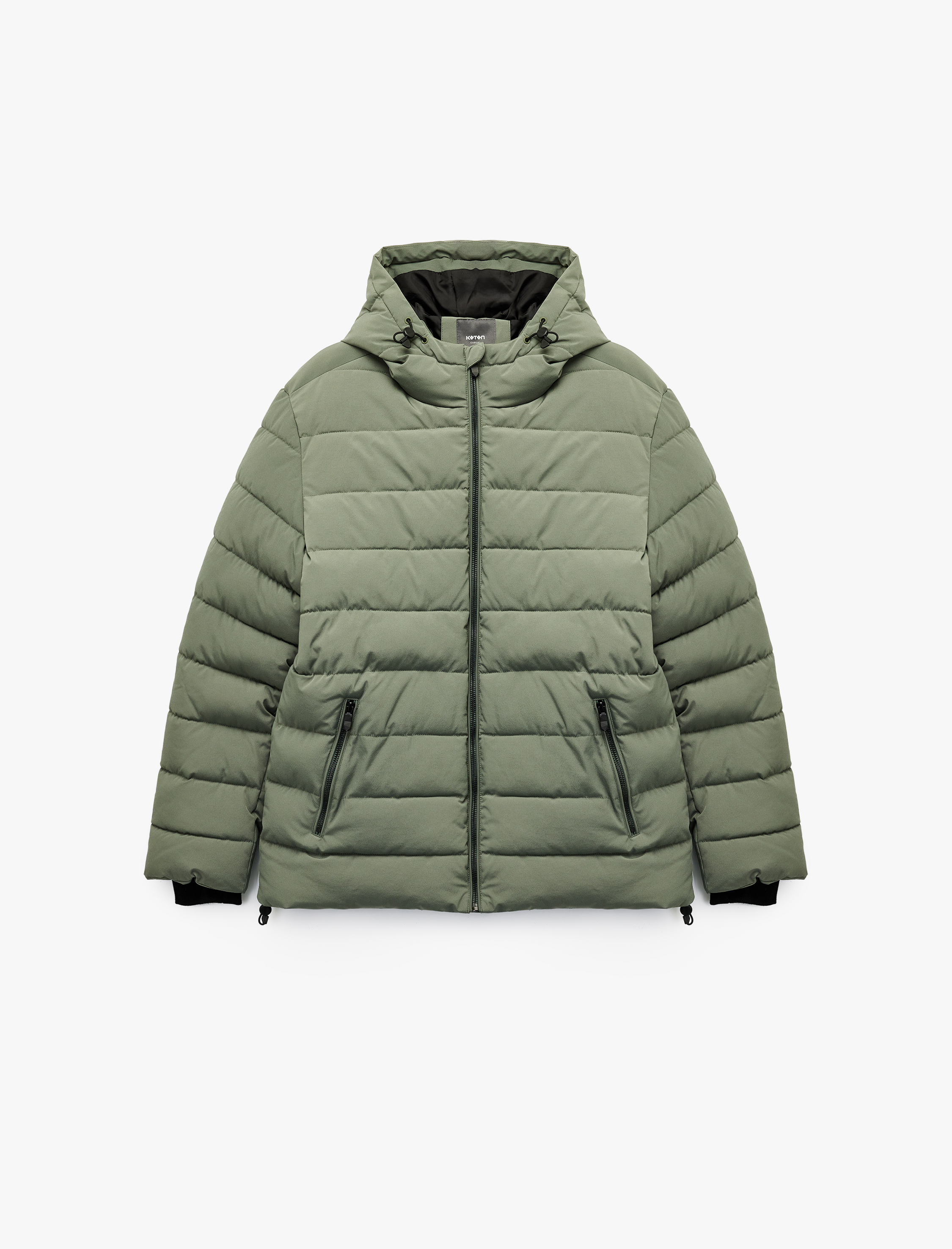   Kapüşonlu Uzun Kollu Fermuarlı Cepli Kışlık Şişme Mont