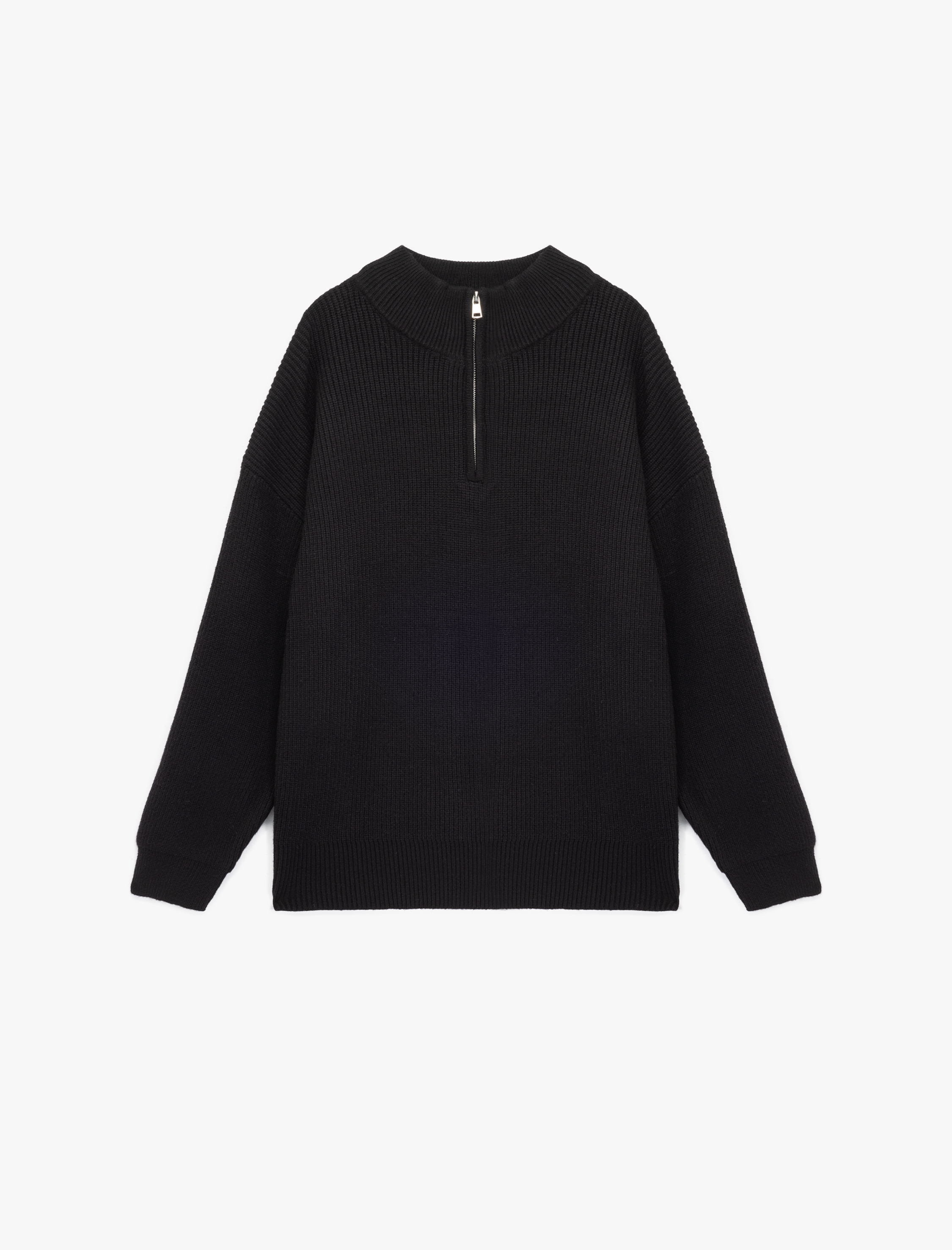   Uzun Kollu Dokulu Yarım Fermuarlı Yaka Triko Kazak