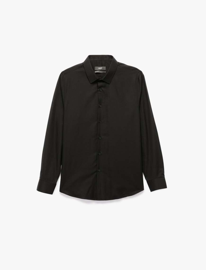   Slim Fit Yarım İtalyan Yaka Uzun Kollu Gömlek
