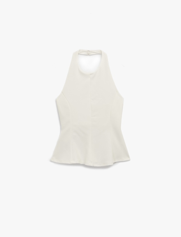 Halter Yaka Kolsuz Krep Peplum Bluz_2
